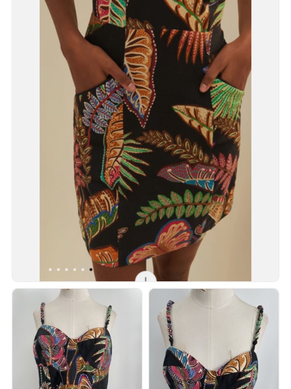 FARM Rio Black Mini Dress with Multicolor Leaf Print